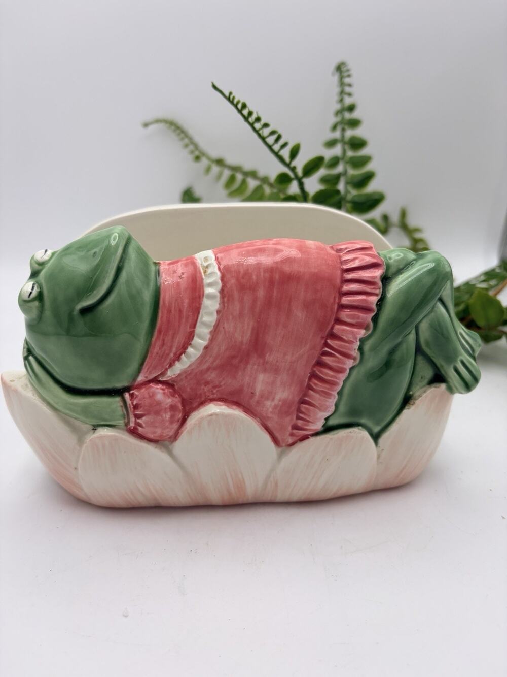VTG Otagiri Japan Mary Ann Baker FREDA THE FROG Relaxing Ceramic Napkin Holder